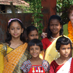 A group photo with the children